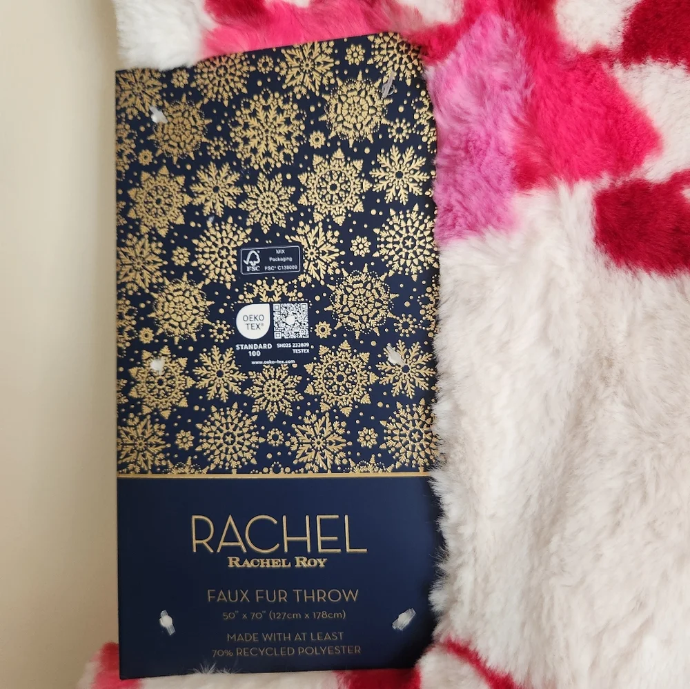 Rachel Roy Christmas blanket faux fur candy cane nwt